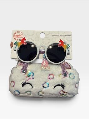 wonder nation White Kids Unicorn Sunglasses with Rainbow Accents and Plush Case